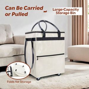 Custom Foldable Lightweight Recyclable <b>PE</b> Woven Reusable Tote <b>Bags</b> with Zipper Closure and Wheels <b>for</b> Daily Use - Product Image 2