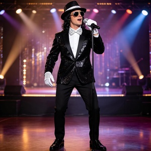 Costume <span class=keywords><strong>de</strong></span> fête disco SOLPOP années 70 et 80 pour hommes, ensemble <span class=keywords><strong>de</strong></span> 5 pièces pour <span class=keywords><strong>star</strong></span> pop, chapeau noir, lunettes, nœud papillon, paillettes, gants, microphone - Product Image 3