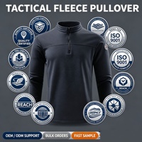 Pull polaire tactique demi-zip pour homme, anti-boulochage, évacuant l'humidité, chaud, à manches longues, pour la randonnée en extérieur et la patrouille, haut thermique en polaire
