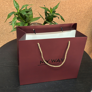 30*13.5*26cm Burgundy <strong>logo</strong> Black UV <strong>Paper</strong> <strong>Bag</strong>, Matte/glossy Finish <strong>with</strong> Gold Cotton Rope Handle, Customization Available. - Product Image 3