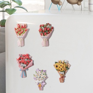Pegatinas 3D Magnéticas de Dibujos Animados para Decoración del Hogar, Pegatinas para Refrigerador con Simulación de Girasoles, Rosas y Flores - Product Image 1