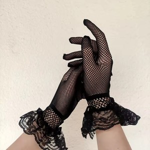 Gants de conduite d'été pour femmes, vente chaude RTS, noir et <span class=keywords><strong>blanc</strong></span>, fins, en maille filet, à volants, mitaines en dentelle à doigts complets - Product Image 1
