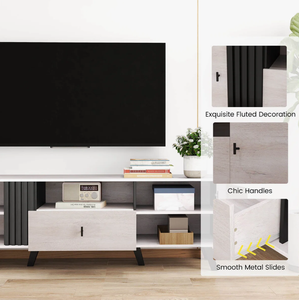 Meuble TV moderne du milieu du siècle pour téléviseurs de 80 pouces avec <span class=keywords><strong>étagère</strong></span> ouverte, 2 armoires latérales, <span class=keywords><strong>console</strong></span> multimédia, centre de divertissement - Product Image 4