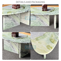 Table Basse Moderne Plateau Goutte d'Eau Marbre Vert Piètement Bas pour Salon, Table d'Appoint Café Calacatta Personnalisable