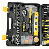 Ensemble d'outils à main professionnels, kit d'outils ménagers multi-pièces avec clé à molette, pinces, marteau, tournevis, douilles, boîte à outils noire