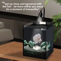 Akuarium Ikan Angelfish Sudut Kanan Ultra Jernih Modern JSD Latar Belakang Hitam 93% Transmisi Cahaya Kotak Lampu LED Ruang Belajar Kamar Tidur Meja