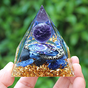 <b>Crystal</b> <b>Chip</b> Pyramid Resin Epoxy Craft Desktop Ornament Home Decoration Lotus Gear Pattern - Product Image 1