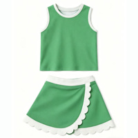Zomerkledingset voor peuters, OEM op maat gemaakte kleurenblokken, tanktop met gegolfde rand & wikkelrok, zacht katoen, 2-delige casual outfit voor kinderen