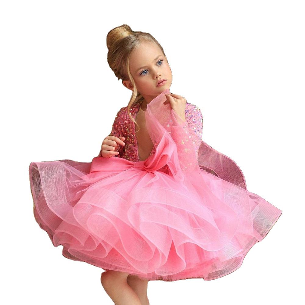 Vestido de baile con lazo grande para niña, ropa de princesa