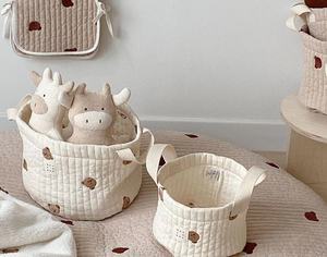 Beige Embroidery Bedding Storage Bag breast milk storage bags Diaper Clothes Toy Finishing Bag