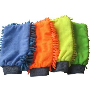 Gants de lavage de voiture en chenille, mitaines de nettoyage épaisses à double face doublées de polaire pour l'entretien automobile, orange, jaune, bleu, vert - Product Image 1