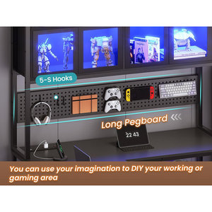 AJUNION L字型ゲームデスクRGB LEDライトリバーシブルコンピューターデスクディスプレイキャビネット付きペグボードホームオフィス用 - Product Image 5