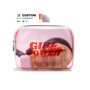 <b>Hot</b> Sale <b>Pink</b> Pvc Makeup <b>Bag</b> Letter Pattern Portable Waterproof Transparent Wash Toiletry Travel Cosmetic <b>Bag</b> With Custom Logo - Product Image 1