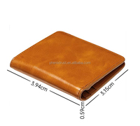 Dompet kulit asli tempat kartu pria, dompet gaya Vintage sederhana buatan tangan gandum penuh