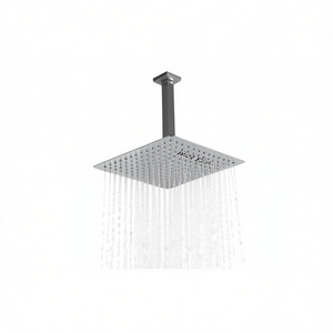 Pommeau de douche effet pluie carré noir mat à fixation suspendue, design minimaliste et économie d'eau pour salle de bain - Product Image 1