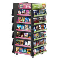 Support de DVD Commercial Mobile à 4 côtés en métal, présentoir de CD avec roue