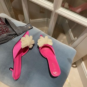 Summer Fashion Women's Thin Heels Outside <b>String</b> Bead Basic Polka Dot Microfiber Butterfly-Kno Shallow <b>Black</b> - Product Image 3