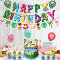 Nouvelle fête d'anniversaire hawaïenne fournitures flamant rose tortue feuille gâteau drapeau avec des ballons en forme de fleur décorations florales