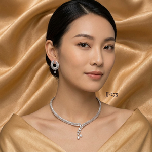 High Quality <b>Silver</b> Plated Brass <b>Choker</b> Necklace Set Elegant Cubic Zirconia Marquise Cut Bridal Jewelry Set For Women - Product Image 2