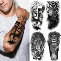 Tatouage temporaire personnalisé en gros 2025, tatouage corporel noir cool, autocollant d'encre pour tatouage temporaire, serpent, tigre ou crâne, autocollant imprimé pour homme