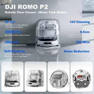 หุ่นยนต์ดูดฝุ่นอัจฉริยะ DJI ROMO P2 ขนาด 8.5 ซม. ข้ามบันไดได้ แรงดูด 36000pa ระบบนำทาง LDS ถูพื้นด้วยน้ำร้อนอัตโนมัติ เหมาะสำหรับบ้านและวิลล่า - Product Image 4