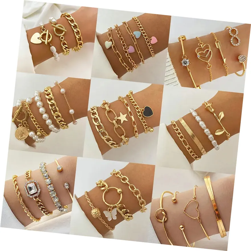 VKME-Bracelet vintage avec cœur perle strass roses, chaîne cubaine, pendentif papillon, vente en gros de bijoux pour femmes