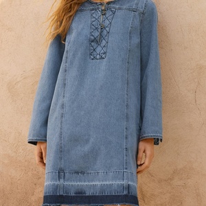 Vestido de Mezclilla de Verano para Mujer, a la Moda, de Manga Larga, Bordado, Informal, Mini - Product Image 1