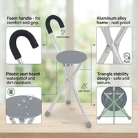Canne pliante à trois pieds avec siège, bâton de marche en aluminium pour personnes âgées, capacité de charge de 220 lb