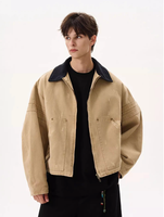 Veste de travail Richarmor vintage en toile 100 % coton, bomber zippé avec col contrastant vierge, personnalisable OEM, faible MOQ