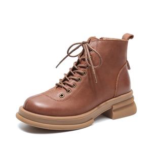 Botines de Mujer de Alta Calidad para Otoño e Invierno, de Cuero Vacuno Auténtico, con Tacón, Cierre de Cordones, Antideslizantes, Resistentes al Desgaste, de Cuero Genuino para Primavera - Product Image 1