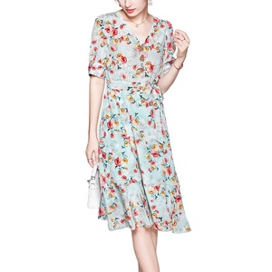 Phụ Nữ Thân Thiện Với Môi Dệt Ngọt Ngào Tự Nhiên Mùa Hè V Cổ Hoa Voan Một Mảnh Váy - Product Image 4