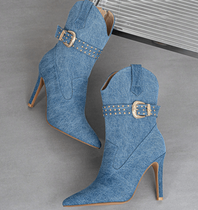 Autumn Winter 2025 New Pointed Thin Heel Belt Buckle Zipper Women's Ankle <b>Boots</b> - Product Image 3