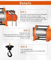 Treuil électrique portable INTL TB-1, câble en acier, alliage d'aluminium, capacité de levage 200kg-500kg, 12m