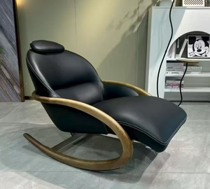 Modern Black PU Leather Rocking Recliner Chair With Wooden Frame Living Room Furniture Midcentury Style Manual Operation - Product Image 1