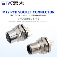 Connecteur étanche M12 2 3 4D 5B Code 6 8 12 17 broches à souder sur circuit imprimé, prise circulaire mâle/femelle, boîtier de fiche aviation mis à la terre