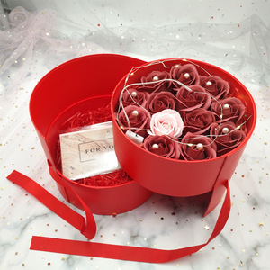 Cylinder Gift Boxes With Clear Window Pink And <b>Red</b> Rigid Paperboard Box With Satin Ribbon High-End Craft Packaging - Product Image 6