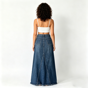 <span class=keywords><strong>Jupe</strong></span> longue en jean <span class=keywords><strong>taille</strong></span> <span class=keywords><strong>haute</strong></span> asymétrique coupe trapèze pour <span class=keywords><strong>femme</strong></span> 2026 avec ourlet brut, <span class=keywords><strong>jupe</strong></span> décontractée bleue délavée personnalisée - Product Image 3