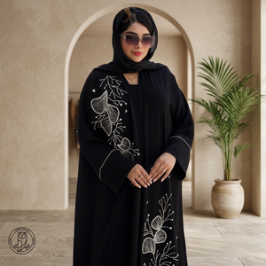 Abaya musulmane de Dubaï à manches longues en cristal noir, faite à la main, pour adultes, en soie élégante, avec broderies, infroissable, de haute qualité, pour la prière - Product Image 3