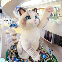 Statue de mascotte de dessin animé personnalisée en fibre de verre, peluche blanche et grise, avec tête mobile, pour décoration