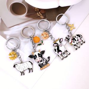 Nouveau Porte-clés en métal motif Vache Fleur de dessin animé, Chaîne de téléphone mignonne, Pendentif de sac, Décoration animale personnalisable - Product Image 2