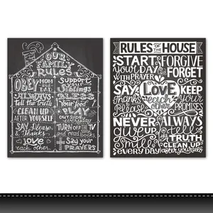 Règles de la maison toile peinture citations de motivation affiches et impressions noir blanc signe mur Art photo impression sur toile