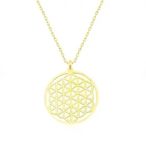 18k Gold plated Life Flower Seed pendant Necklace women stainless steel jewelry custom Flower charm bracelet Mandala Jewelry