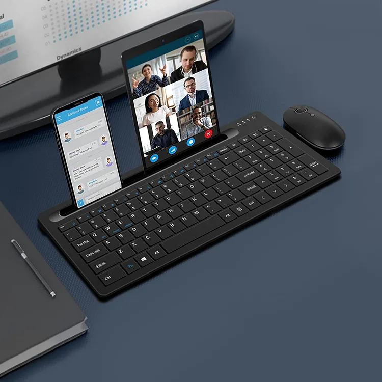 Hoge Kwaliteit Full Size Oplaadbare 2.4G Draadloze Bt Toetsenbord Met Stand Voor Ipad Iphone
