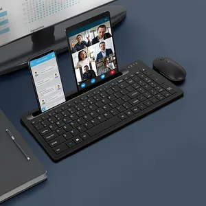 Keyboard BT Nirkabel 2.4G Isi Ulang Ukuran Penuh dengan Dudukan untuk iPad iPhone