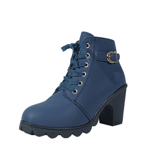 2025 Autumn Winter Fashion <strong>Round</strong> <strong>Toe</strong> Metal Buckle High <strong>Heels</strong> Women's Boots British Style Thick <strong>Heel</strong> Side Zipper Martin Boots - Product Image 5