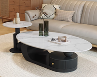 Table basse créative de style crème, ovale, pour petit appartement, style italien minimaliste, plateau en roche, table à thé