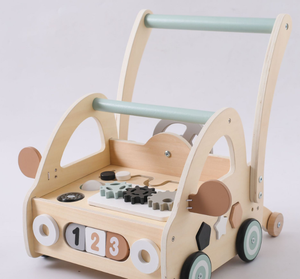 Houten Wandelwagen Voor Kinderen Met Puzzel En Multifunctionele Simulatie Van De Vorm Van Het Stuur In Combinatie Met Een Babywandelwagen