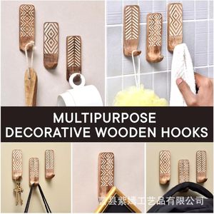 Juego de 3 ganchos de pared de madera, rectangulares, duraderos, multiusos, para recibidor, perchero, soporte para joyas, tipo montado en la pared - Product Image 2