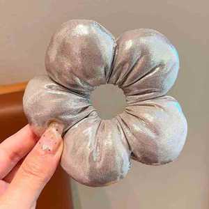 Wholesale <b>Sweet</b> Pink Puffy Hair Scrunchies European American Style Elastic Hair Ties Women Fabric <b>Flowers</b> Festival Brand - Product Image 2