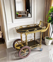 Chariot de service Royal Palace, chariot de salle à manger, chariot utilitaire vintage français médiéval doré, chariot de restaurant d'hôtel, chariot de chambre